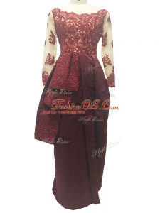 Column/Sheath Mother Of The Bride Dress Burgundy Scalloped Taffeta Long Sleeves Floor Length Zipper