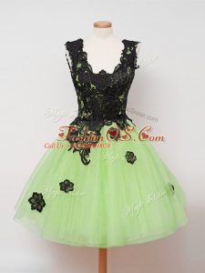 Ball Gowns Straps Sleeveless Tulle Knee Length Zipper Appliques Dama Dress for Quinceanera