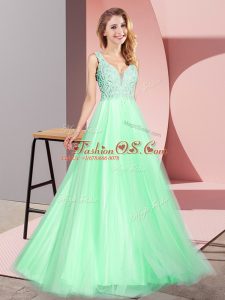 Lace Prom Evening Gown Apple Green Zipper Sleeveless Floor Length