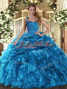 Perfect Baby Blue Ball Gowns Ruffles and Pick Ups Sweet 16 Quinceanera Dress Lace Up Organza Sleeveless Floor Length