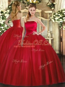 Graceful Red Lace Up Quinceanera Dresses Ruching Sleeveless Floor Length