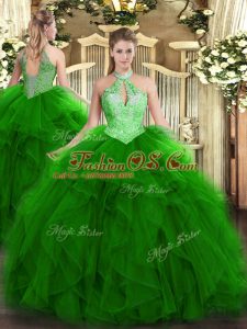 Organza Sleeveless Floor Length Ball Gown Prom Dress and Ruffles and Sequins