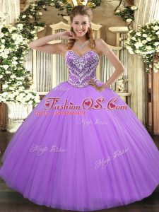 Custom Design Sweetheart Sleeveless Ball Gown Prom Dress Floor Length Beading Lavender Tulle