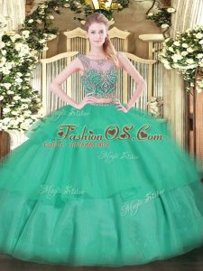 Comfortable Floor Length Two Pieces Sleeveless Turquoise Quinceanera Gowns Lace Up