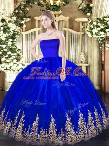 Free and Easy Blue Zipper Sweet 16 Quinceanera Dress Appliques Sleeveless Floor Length