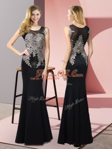Exceptional Floor Length Black Scoop Sleeveless Side Zipper