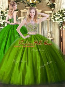 Extravagant Olive Green Scoop Neckline Beading Quinceanera Dress Sleeveless Lace Up