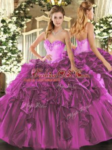 Floor Length Ball Gowns Sleeveless Fuchsia Quinceanera Dress Lace Up