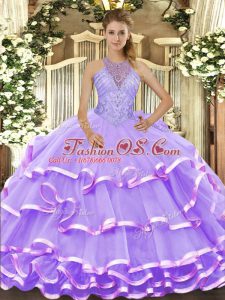 Great Sleeveless Lace Up Floor Length Beading and Ruffled Layers Sweet 16 Dresses