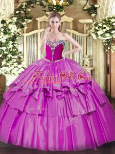 Great Lilac Ball Gowns Organza and Taffeta Sweetheart Sleeveless Beading and Ruffled Layers Floor Length Lace Up Sweet 16 Quinceanera Dress