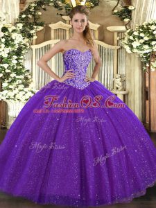 Purple Sweetheart Lace Up Beading 15th Birthday Dress Sleeveless