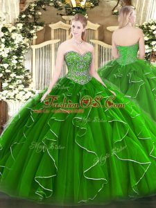 Latest Green Sweetheart Lace Up Beading and Ruffles Sweet 16 Dress Sleeveless