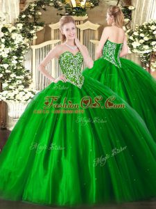 Ball Gowns Quinceanera Dress Green Sweetheart Tulle Sleeveless Floor Length Lace Up