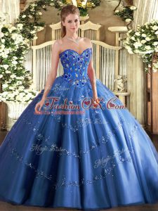 Sleeveless Lace Up Floor Length Appliques and Embroidery Ball Gown Prom Dress