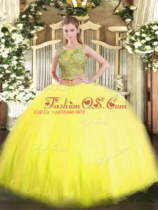Low Price Sleeveless Lace Up Floor Length Beading Quinceanera Gowns