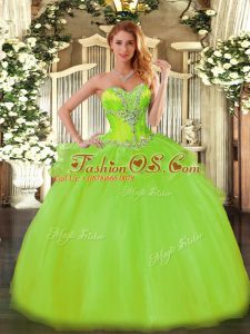 Lovely Sleeveless Tulle Floor Length Lace Up Quinceanera Dress in with Beading