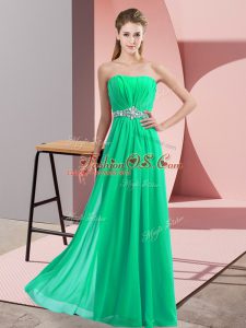 Floor Length Turquoise Womens Party Dresses Chiffon Sleeveless Beading