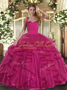 Custom Design Sleeveless Lace Up Floor Length Ruffles Quinceanera Gowns