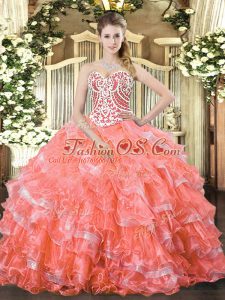Unique Organza Sleeveless Floor Length Sweet 16 Quinceanera Dress and Beading and Ruffled Layers