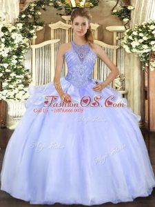 Glorious Halter Top Sleeveless Organza Quinceanera Gowns Beading Lace Up