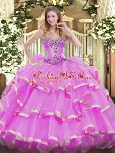 Clearance Sleeveless Beading and Ruffles Lace Up Sweet 16 Quinceanera Dress