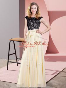 Fine Sleeveless Lace Up Floor Length Lace and Belt Womens Party Dresses