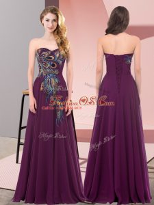 Sweetheart Sleeveless Lace Up Prom Dresses Dark Purple Chiffon