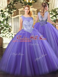 Custom Fit Sleeveless Floor Length Beading Zipper Sweet 16 Dress with Lavender