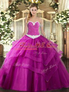 Sleeveless Appliques and Ruffled Layers Lace Up Quinceanera Dresses