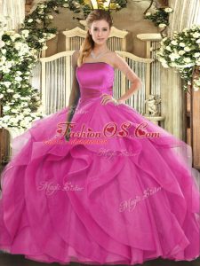 Tulle Sleeveless Floor Length 15th Birthday Dress and Ruffles
