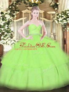 Most Popular Sleeveless Floor Length Beading and Lace and Ruffled Layers Zipper 15th Birthday Dress with
