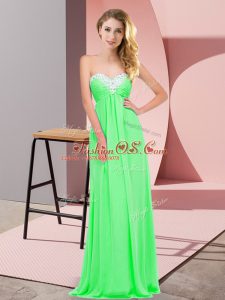 Chic Apple Green Chiffon Lace Up Casual Dresses Sleeveless Floor Length Ruching