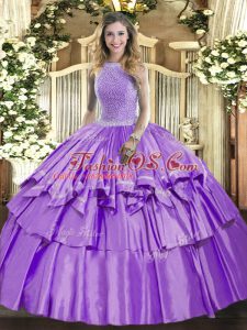 Floor Length Lavender Quinceanera Dress High-neck Sleeveless Lace Up