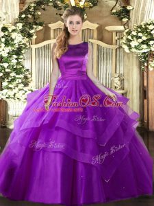 Tulle Sleeveless Floor Length Quinceanera Gown and Ruffled Layers