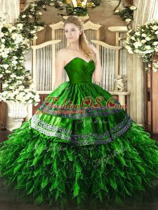 Latest Green Ball Gowns Embroidery and Ruffles 15 Quinceanera Dress Zipper Organza and Taffeta Sleeveless Floor Length