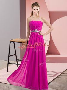 Modern Fuchsia Strapless Neckline Beading Homecoming Dress Sleeveless Lace Up