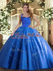 Halter Top Sleeveless Lace Up Sweet 16 Dresses Blue Tulle