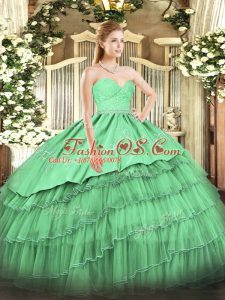 Floor Length Ball Gowns Sleeveless Green Quinceanera Gowns Zipper