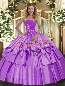 Best Sleeveless Lace Up Floor Length Beading and Ruffled Layers Quinceanera Dresses