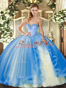 Baby Blue Sweetheart Lace Up Beading and Ruffles Sweet 16 Quinceanera Dress Sleeveless