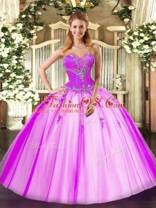 Beading Quinceanera Gowns Fuchsia Lace Up Sleeveless