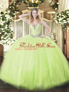 Free and Easy Yellow Green Sweetheart Neckline Beading Sweet 16 Dress Sleeveless Lace Up