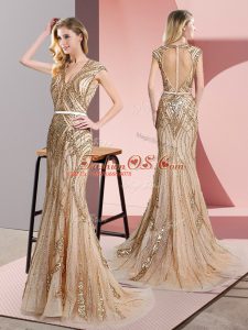 Tulle Sleeveless Floor Length Evening Dress and Beading and Belt