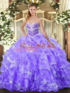 Lavender Sweetheart Neckline Beading and Ruffled Layers 15th Birthday Dress Sleeveless Lace Up