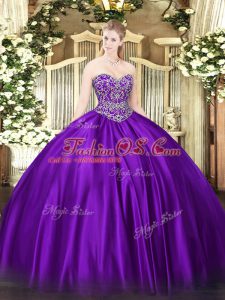 Sweetheart Sleeveless Lace Up 15th Birthday Dress Purple Satin