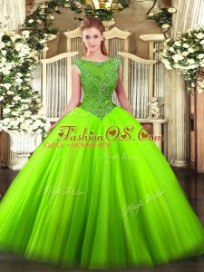 Custom Fit Scoop Sleeveless Tulle Quinceanera Gown Beading Zipper