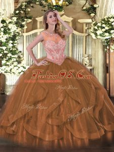 Sophisticated Scoop Sleeveless Tulle 15th Birthday Dress Beading and Ruffles Lace Up