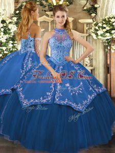 Custom Design Floor Length Lace Up Vestidos de Quinceanera Teal for Sweet 16 and Quinceanera with Beading and Embroidery
