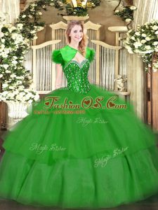 Custom Made Green Sleeveless Tulle Lace Up Quinceanera Gowns for Military Ball and Sweet 16 and Quinceanera