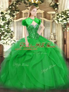 Gorgeous Green Sleeveless Beading and Ruffles Floor Length Sweet 16 Dress